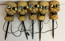 Vintage Halloween Blow Mold Skull Googly Eyes Springs 7&quot; Set of 4 Lights Outdoor - £35.79 GBP