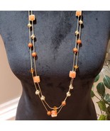 Womens Gold Tone Chunky Square Enameled Crystal Faceted Beads Station Ne... - $37.53 CAD