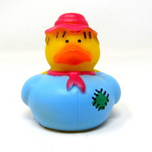 Scarecrow Rubber Duck 2&quot; Blue Jacket Hat Halloween Fall Decor Squirts US SellerC - $2.86