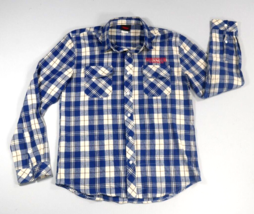 Stranger Things Blue Plaid Flannel Shirt  Button Down Long Sleeve Mens M... - £31.69 GBP