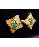 Cuff Links Little Angels Gold Colored with Pearly Green Blue White Stone... - £7.06 GBP