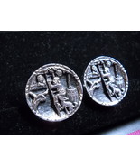 Cuff Links Silver and Black Colored Metal with Rustic Scene No Presentat... - £7.88 GBP