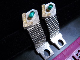 Cuff Links Mesh Wrap Silver Color Green Pale Yellow Stones No Presentation Box - £7.81 GBP