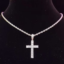 Men Women Hip Hop Cross Pendant Necklace with 4mm Zircon Tennis Chain Iced out B - £34.08 GBP