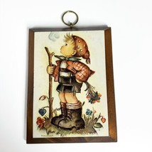 Vintage Hummel Boy with Walking Stick Little Hiker Print On Wood 6” By 4.5” - £6.65 GBP