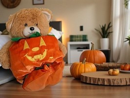 Halloween Teddy Bear Radio Flyer Pumpkin Fall Autumn 13 Inch Booties Plush  - $15.10