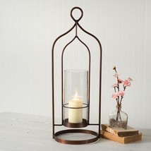 Large Salvatore Lantern - Candle Holder With Copper Finish - £71.38 GBP