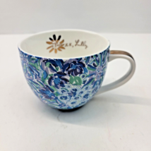Lilly Pulitzer Blue Floral Coffee Mug High Manetenance Gold Handle Ceramic 12 oz - £8.74 GBP