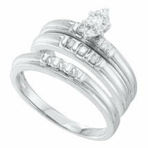 10kt White Gold His Her Marquise Diamond Matching Bridal Wedding Ring Set - £471.20 GBP