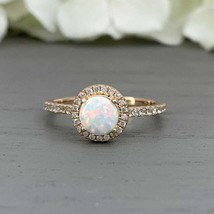 2.50Ct Oval Cut Fire Opal &amp; Halo Diamond Engagement Ring 14k Rose Gold Over - £67.24 GBP