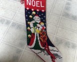 vintage Needlepoint Christmas Stocking Noel 19&quot; long Red Velveteen backing - $21.49