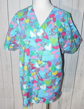 Jasco Uniform Women&#39;s Blue Heart Patterned Short Sleeve Scrub Shirt Size L - $19.59