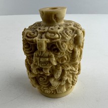 Chinese Intricately Carved White Cinnabar Snuff Bottle - $24.74