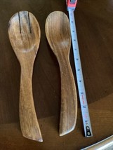 Hawaiian Vintage Wooden Salad Servers Split Spoon &amp; Spoon 10” Long - $7.92