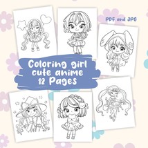 Coloring Book girl cute kawaii manga anime illustration 12 pages for fun - $1.00