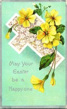 Vtg Postcard Winsch Embossed Cross w Buttercup Flowers - Easter Be a Happy One - £5.68 GBP