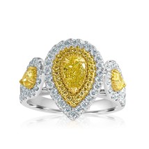 1.80 CT Natural Fancy Intense Yellow Pear Diamond Engagement Ring 14k White Gold - £3,571.38 GBP