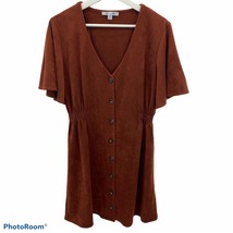 She + Sky Size M Dress Faux Suede Button Front Brown V-Neck Flutter Sleeve Boho - £14.71 GBP