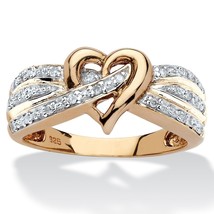 18K Gold Over Sterling Silver Round Diamond Crossover Heart Ring Size 6 7 8 9 10 - £239.79 GBP