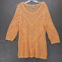 Chicos Peach Open Knit Sweater Crochet Chevron Long Sleeve Top Sz 2 Large - $17.82