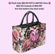 Romantic Rose &amp; Gemstone Heart HandBag |  PU Leather | Free Ship - $952.95 MXN