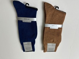 Perry Ellis Portfolio Men&#39;s 2pk Solid Merino Luxe Crew Socks Blue &amp; Tan-... - £12.81 GBP