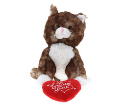 I Love You Sitting Brown Cat Plush - Cute Animal With Heart - 6 Inches - £30.04 GBP