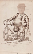 ARTIST DRAWN MAN &amp; BICYCLE WITH REAL PHOTO OF HEAD~FAHRRAD-VELO~1909 POS... - $15.35