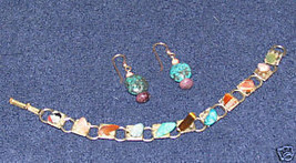 Vintage Costume Jewelry Bead/Goldtone Bracelet &amp; Matching Drop Earrings - £7.66 GBP