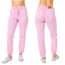 Judy Blue High Rise Garment Dyed Pink Denim Joggers 3 26 - $32.40