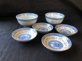 lot of 6 antique  CHINESE PORCELAIN TRANSLUCENT RICE BOWLS . MARKED BOTTOM - £39.38 GBP