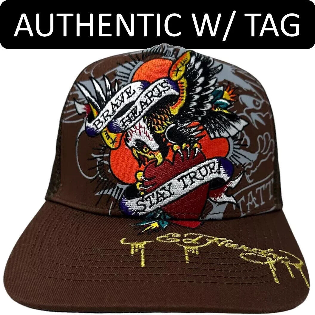 Ed Hardy Embroidered Brave Eagle Mesh Snapback Hat Brown