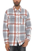 Men&#39;s Grey Rust Checkered Soft Flannel Shacket (XL) - £38.30 GBP