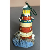 Christmas Lighthouse Ornament Plugs in Lights on Tree Blue Tan Red White Holiday - £15.98 GBP