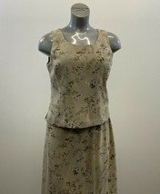 CO Women&#39;s Vintage Floral 2 Piece Skirt &amp; Top Size 16 Beige Lined Polyes... - £8.47 GBP
