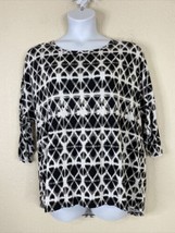 DB Sunday Womens Size XL Blk/Wht Mosaic Stretch Knit Top 3/4 Sleeve - $7.94