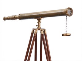 Antique Nautical Floor Standing Brass 39 Inch Telescope With Wooden Tripod Stand - £157.87 GBP