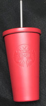 Starbucks Matte Red Cold Cup 16 oz. Stainless 2014 Embossed Siren Mermaid Logo - £14.13 GBP