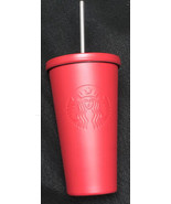 Starbucks Matte Red Cold Cup 16 oz. Stainless 2014 Embossed Siren Mermai... - £14.23 GBP