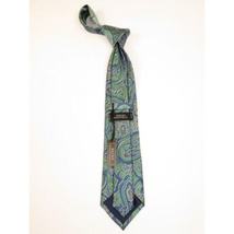 Men's 100% Silk Necktie By Bruno Piattelli Paisley Floral Fancy BP20 Green Blue image 3