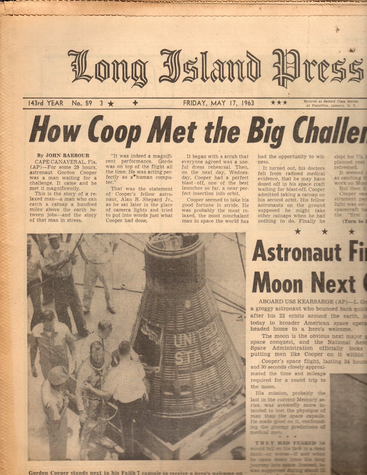 Long Island Press Newspaper  Friday, 5/17/63 - $5.80
