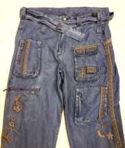 Johnny Was Denim Blue Cargo Pants Size-10 - £134.31 GBP