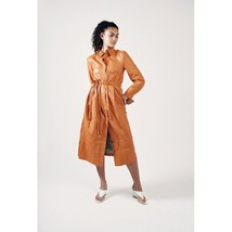 House of Sunny Balearic Shirt Dress Faux Leather Trench Coat Pleated Orange US 8 - £38.03 GBP