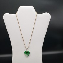 Vintage Gold Tone Snake Chain with Green and White Leaf Pendant - $11.88