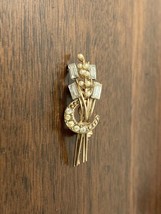 Art Deco Style Brooch Pin Bouquet Crescent Moon Gold Tone Crystals - £8.96 GBP