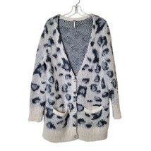 Free People Animal Print Cardigan Sweater Wool Blend Cheetah Tan Black W... - £31.57 GBP