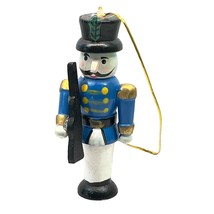 Vintage Wood Nutcracker Soldier Christmas Tree Ornament With Rifle Handpainted - £13.56 GBP