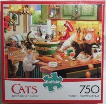 Buffalo 750 Piece Puzzle Cats Kitten Kitchen Capers Kittens Bowls Flour Eggs - $35.49