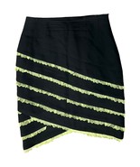 Vintage 90s Black Green Ribbon Ruffle Stripe Wool Pencil Knee Length Ski... - $49.58 CAD