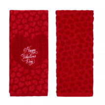 NEW Happy Valentine&#39;s Day Hearts Hand Towels Set of 2 red embroidered 16... - $9.95